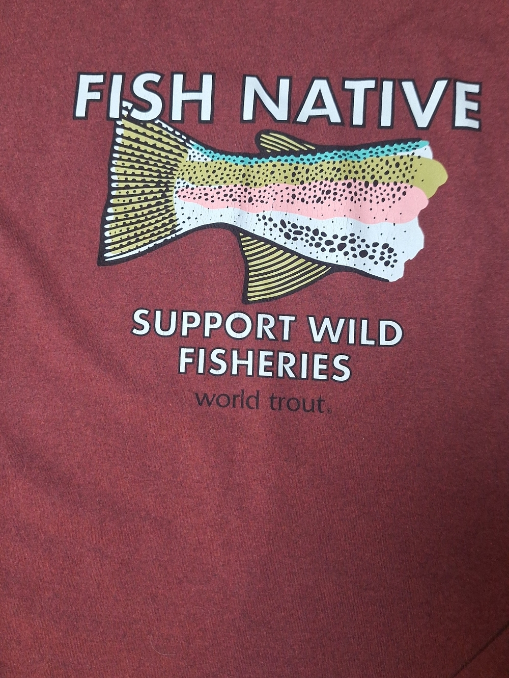 Patagonia World Trout Maroon L Fish Native Support Wild Fisheries Long Sleeve